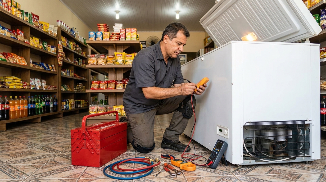 Recarga de gás refrigerante em freezer em atendimento em Belém‑PA