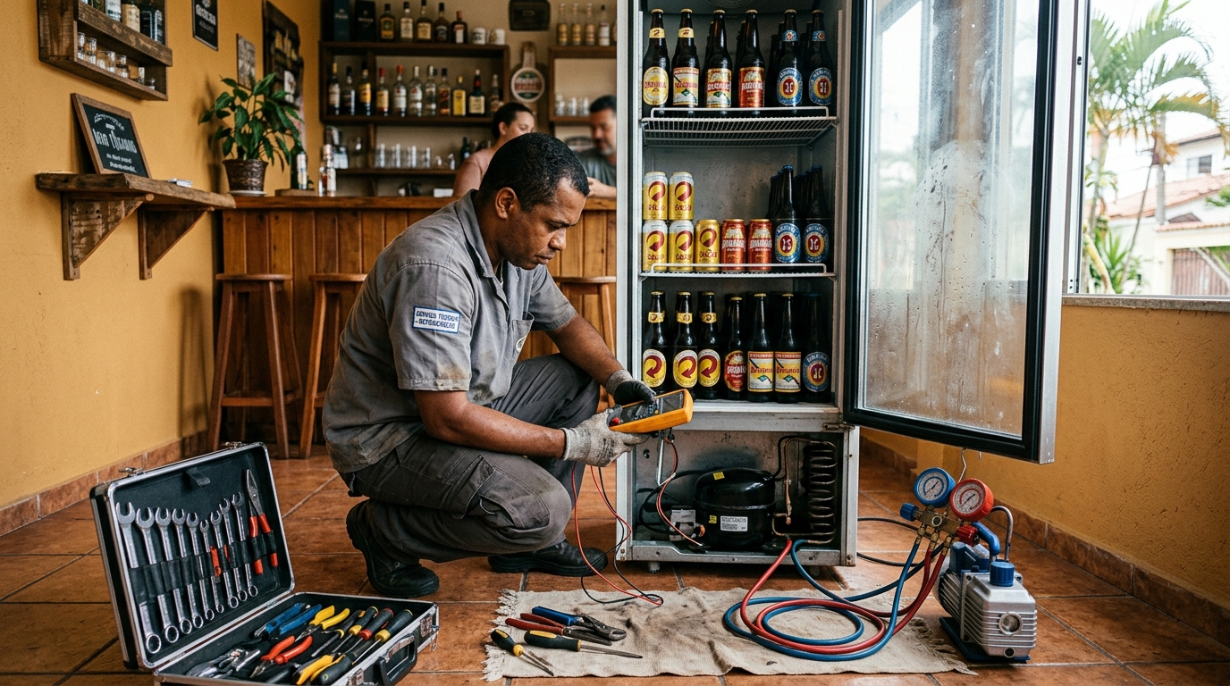 Troca de termostato de cervejeira em atendimento técnico em Belém‑PA